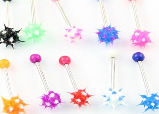 316L Surgical Steel 10 Petite Small Spiky Acrylic Fire Assorted Tongue Nipple Ear Rings Bar Barbell Stud Body Piercing