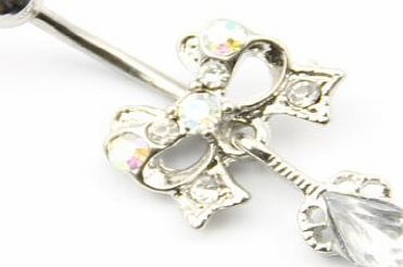 BODYA Surgical Steel 14 Guage Clear Crystal Tear Drop Dangle Navel Ring Belly Bar Button Body Piercing Kit 14g 1.6mm