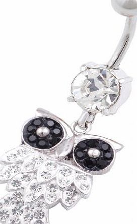 Owl dangle navel belly button ring bar stud 14g cute stainless steel body piercing jewellery IAFO