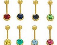 Pack of 8 PC. Jeweled 14k Gold Plated Belly/Naval bar 14G 3/8``-10MM