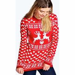 Addison Reindeer Love Christmas Jumper - red