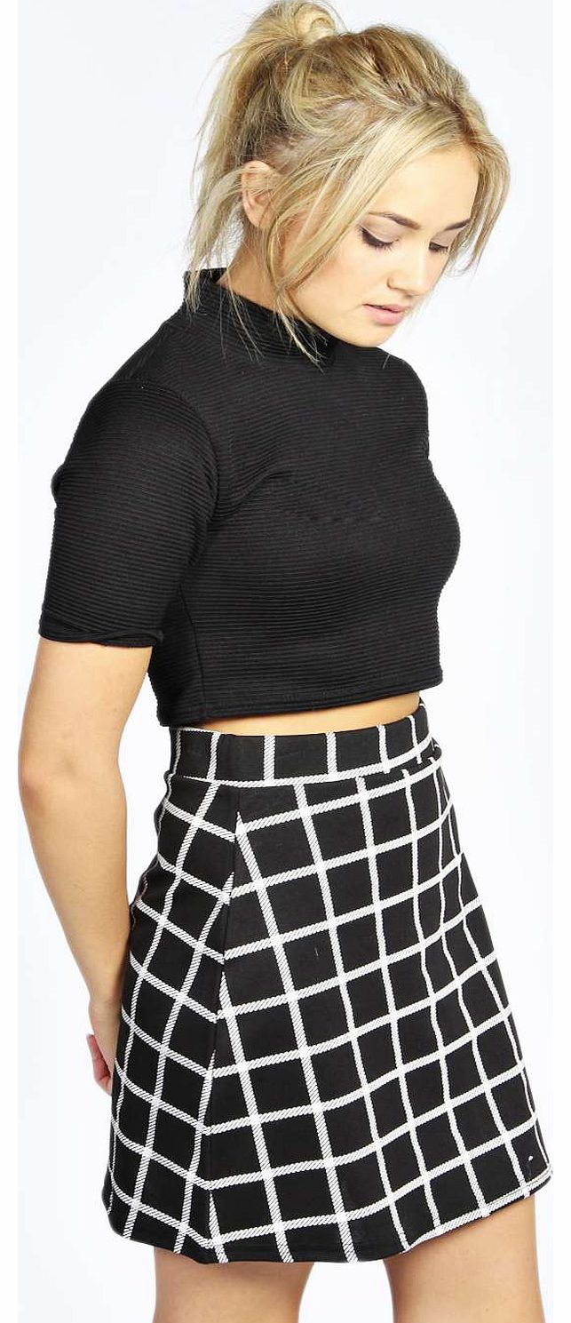 Amara Grid Check A Line Mini Skirt - black