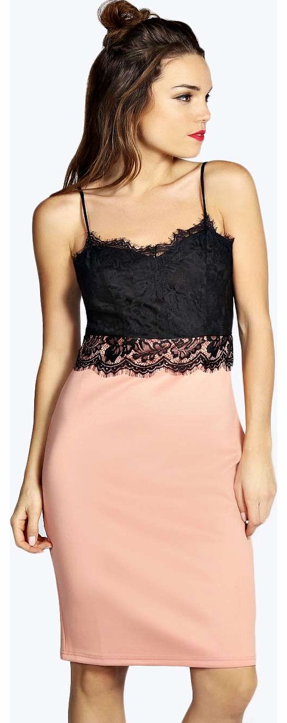 Amelia Eyelash Lace Top Bodycon Dress - blush