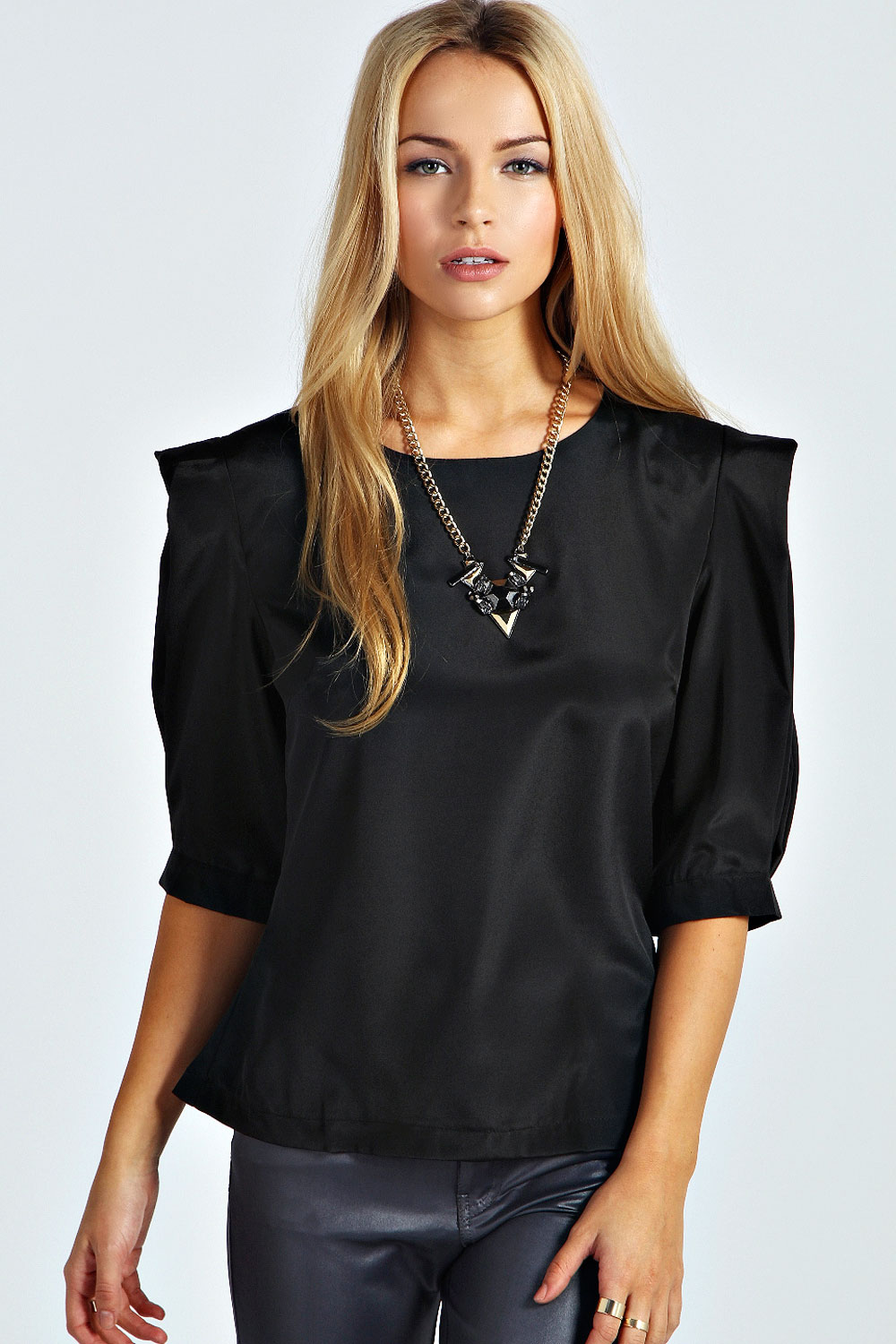Amy Exaggerated Sleeve Blouse - black,
