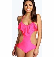 boohoo Andalucia Ruffle Detail Swimsuit - pink azz21484