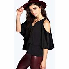boohoo Annabelle V Neck Double Layer Cape Blouse -