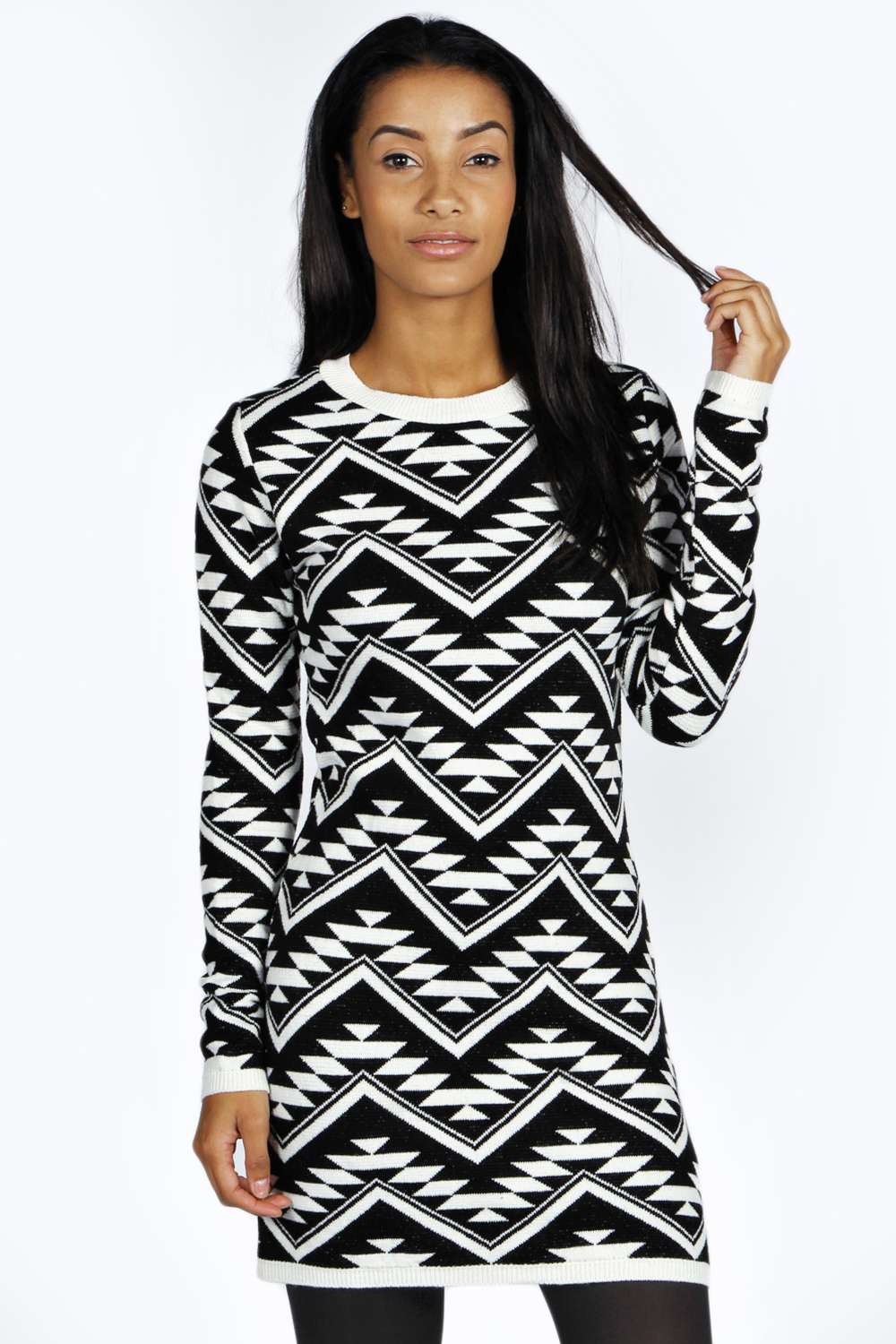 Aria Aztec Knitted Jumper Dress - ivory