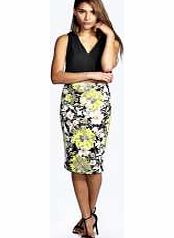 boohoo Ashlee Blurred Floral Bodycon Midi Skirt - multi