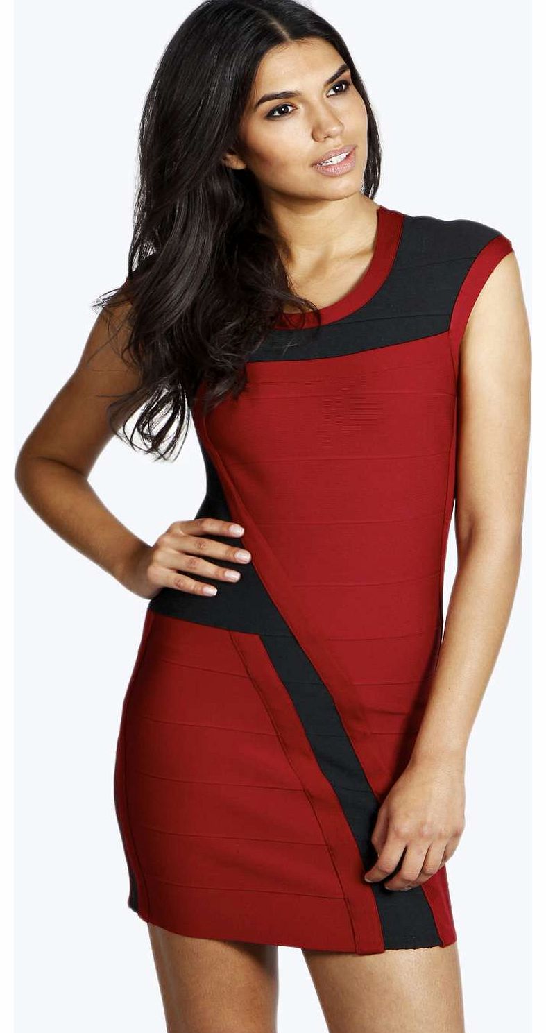 Avril Contrast Bandage Bodycon Dress - red