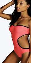 boohoo Bandeau Cut Out Swimsuit - coral azz14551