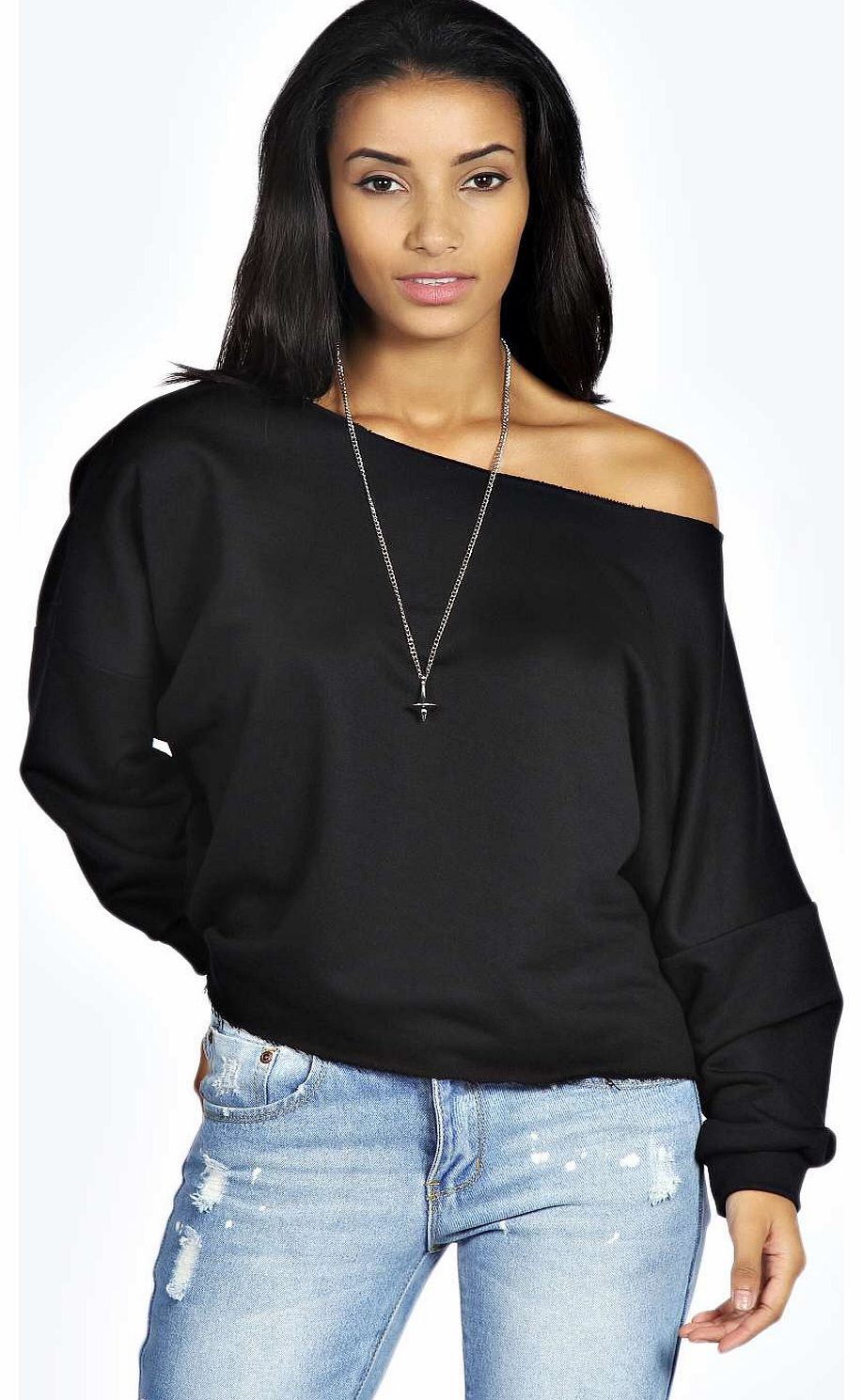 Beatrice Slash Neck Oversized Sweatshirt - black