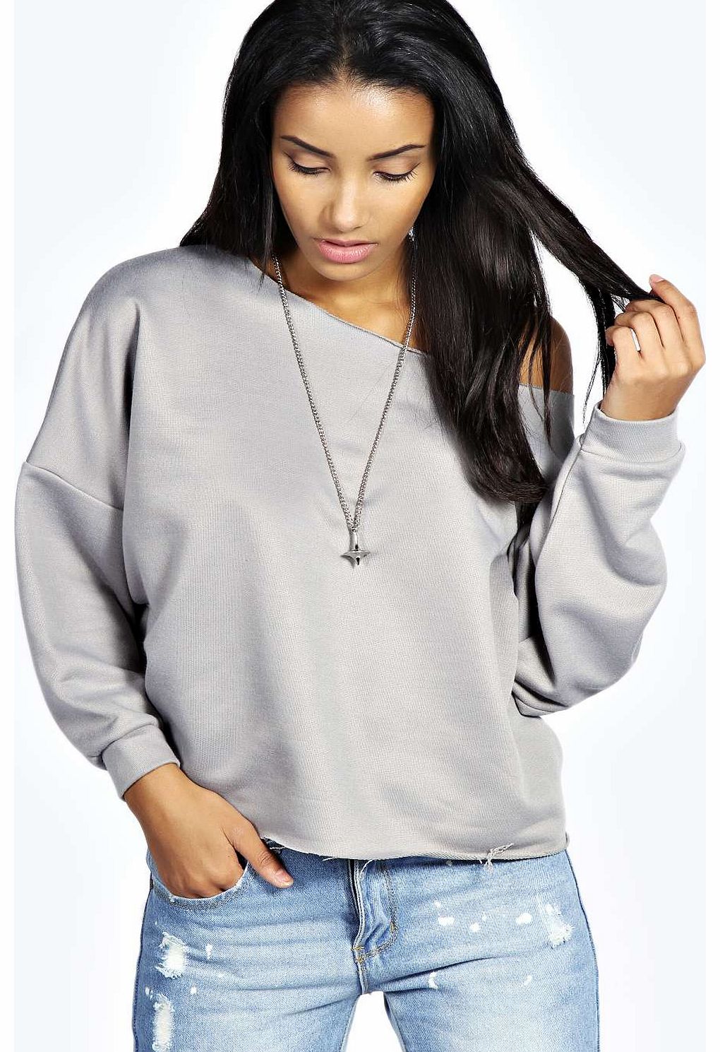 Beatrice Slash Neck Oversized Sweatshirt - grey