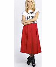 boohoo Beau Box Pleat Midi Length Skater Skirt - red