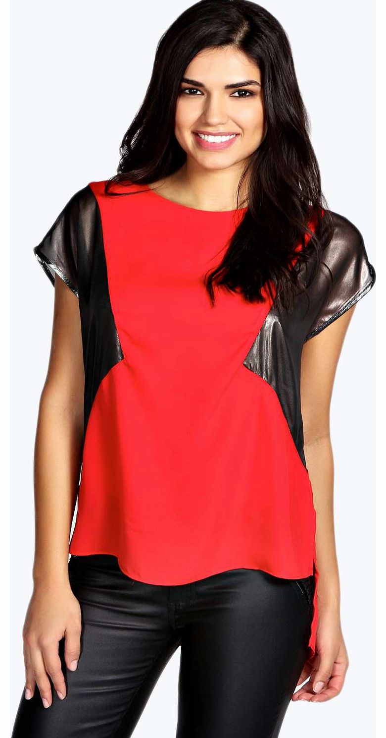 Becca Contrast Panel Sleeveless Shell Top - red