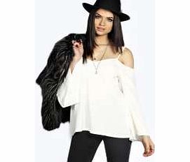 boohoo Bell Sleeve Strappy Open Shoulder Blouse - ivory