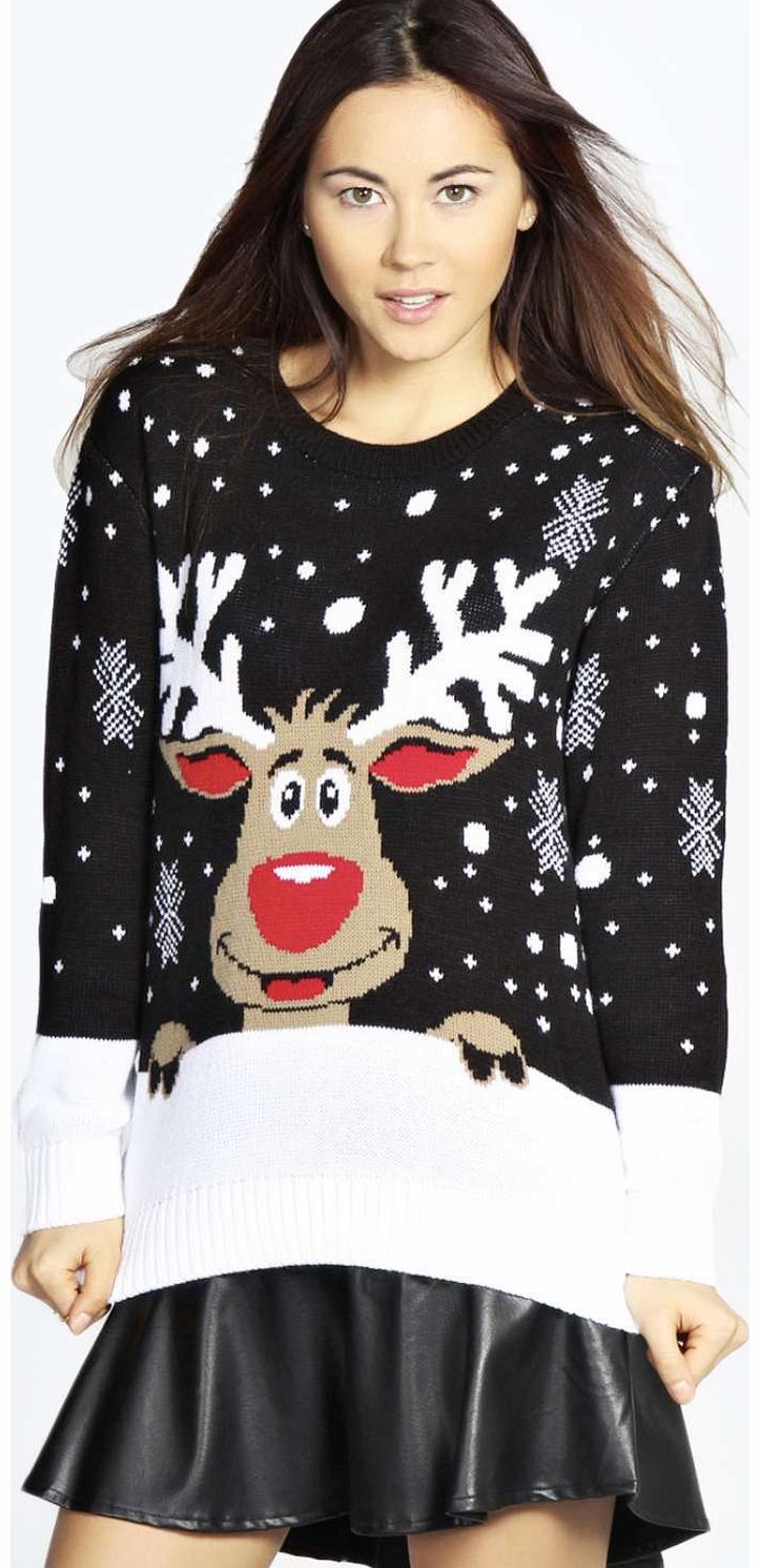 Bella Reindeer Christmas Jumper - black azz14053