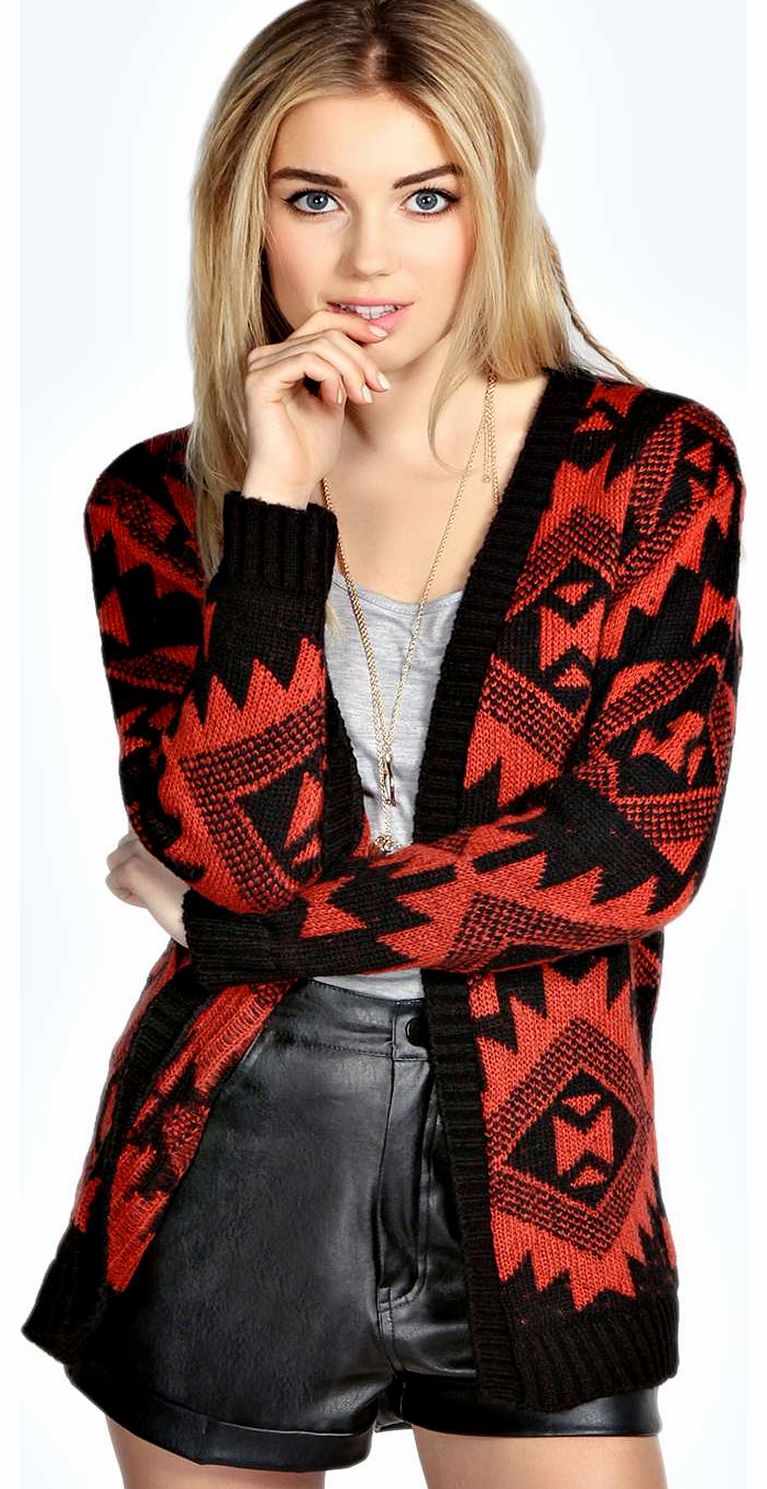 Bobbie Aztec Soft Knit Cardigan - rust azz16814