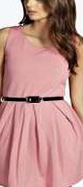 Box Pleat Sleeveless Skater Dress - dusky pink