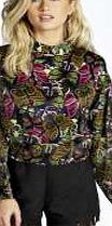 boohoo Button Back Butterfly Print Silky Blouse - multi