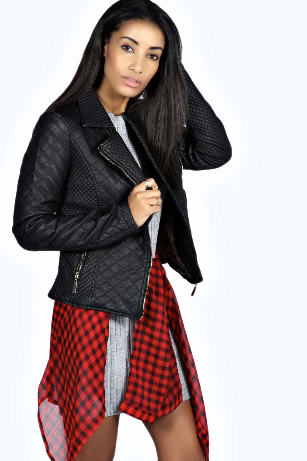 Carla Quilted Faux Leather Biker Jacket -