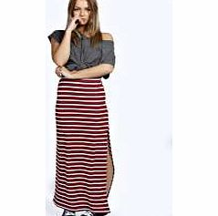 boohoo Carley Striped Side Split Maxi Skirt - berry