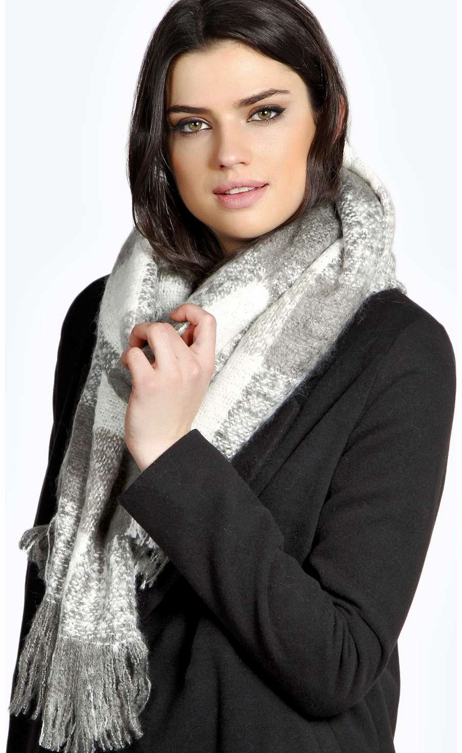 Chelsea Large Houndstooth Wrap Scarf - grey