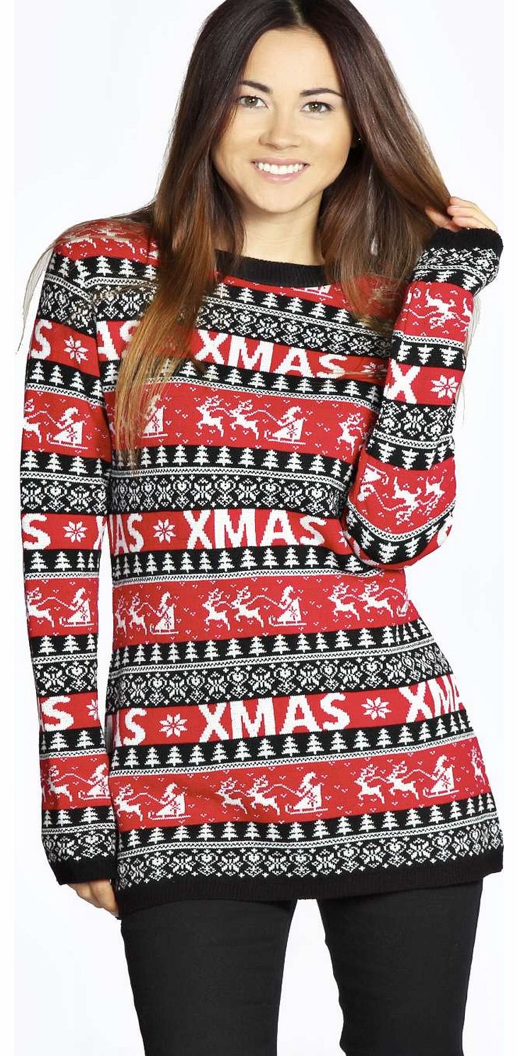 Cheryl Christmas Reindeers Tunic Jumper - black