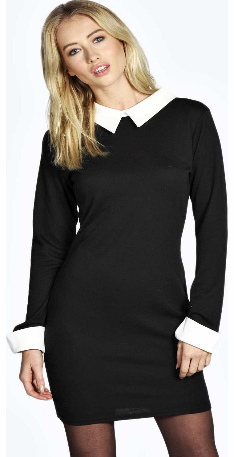 Cheryl Long Sleeve Collar Bodycon Dress - black