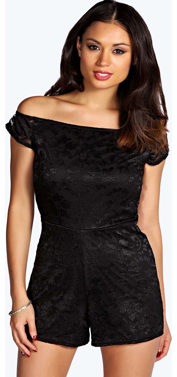 Christy Off The Shoulder Lace Bardot Playsuit -
