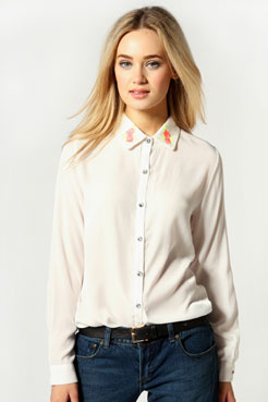 boohoo Claire Neon Floral Collar Blouse Female