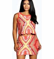 boohoo Coco Tonal Aztec Embellished Mini Skirt - multi