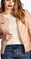 boohoo Collarless Faux Leather Biker Jacket - taupe
