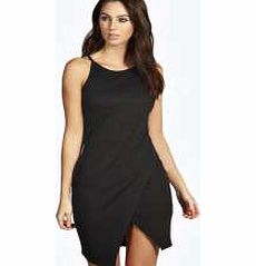boohoo Crepe Strappy Wrap Over Skirt Bodycon Dress -