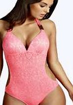 boohoo Crochet Cut Out Swimsuit - coral azz27402