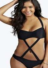 boohoo Cross Over Cut Out Swimsuit - black azz11886