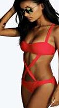 boohoo Cross Over Cut Out Swimsuit - red azz11882