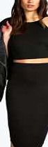 boohoo Curved Hem Jersey Midi Skirt - black azz09822