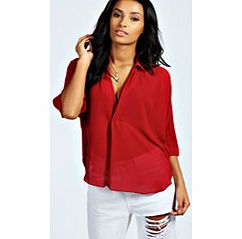 boohoo Danielle Wrap Front Oversized Blouse - wine