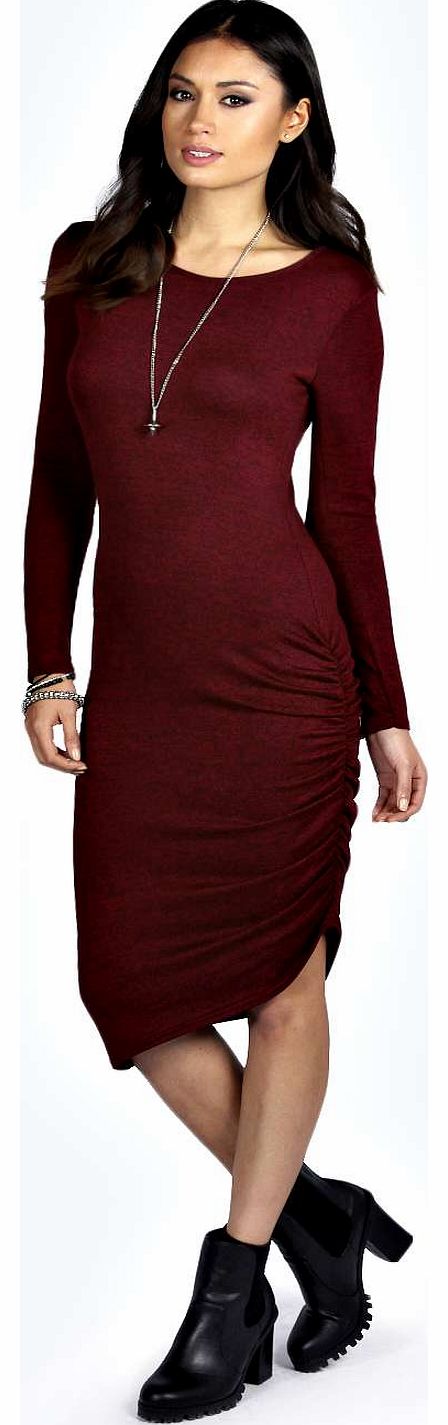 Dolcie Marl Fine Knit Rouched Side Midi Dress -