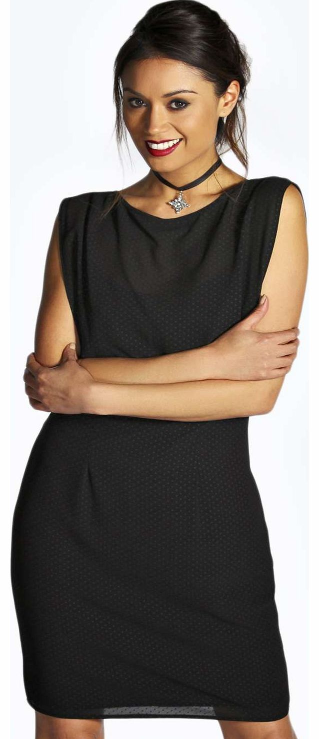 Dolly Dotty Flocked Chiffon Dress - black azz17604