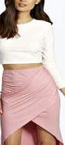 boohoo Drape Asymmetric Hem Midi Skirt - pink azz11748