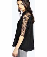 Edie Lace Panel Batwing Button Woven Shirt -