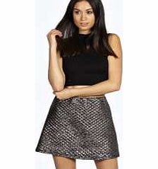 boohoo Ellie Metallic Quilted A-Line Skirt - silver