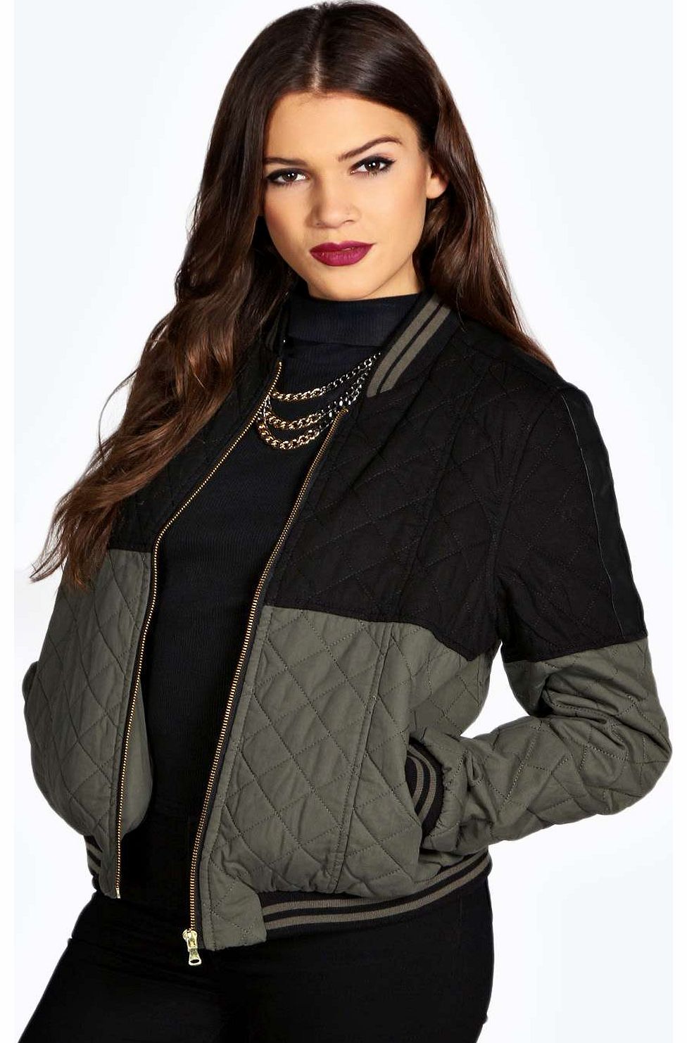 boohoo Emily Colour Block Quilted Bomber - multi azz14084