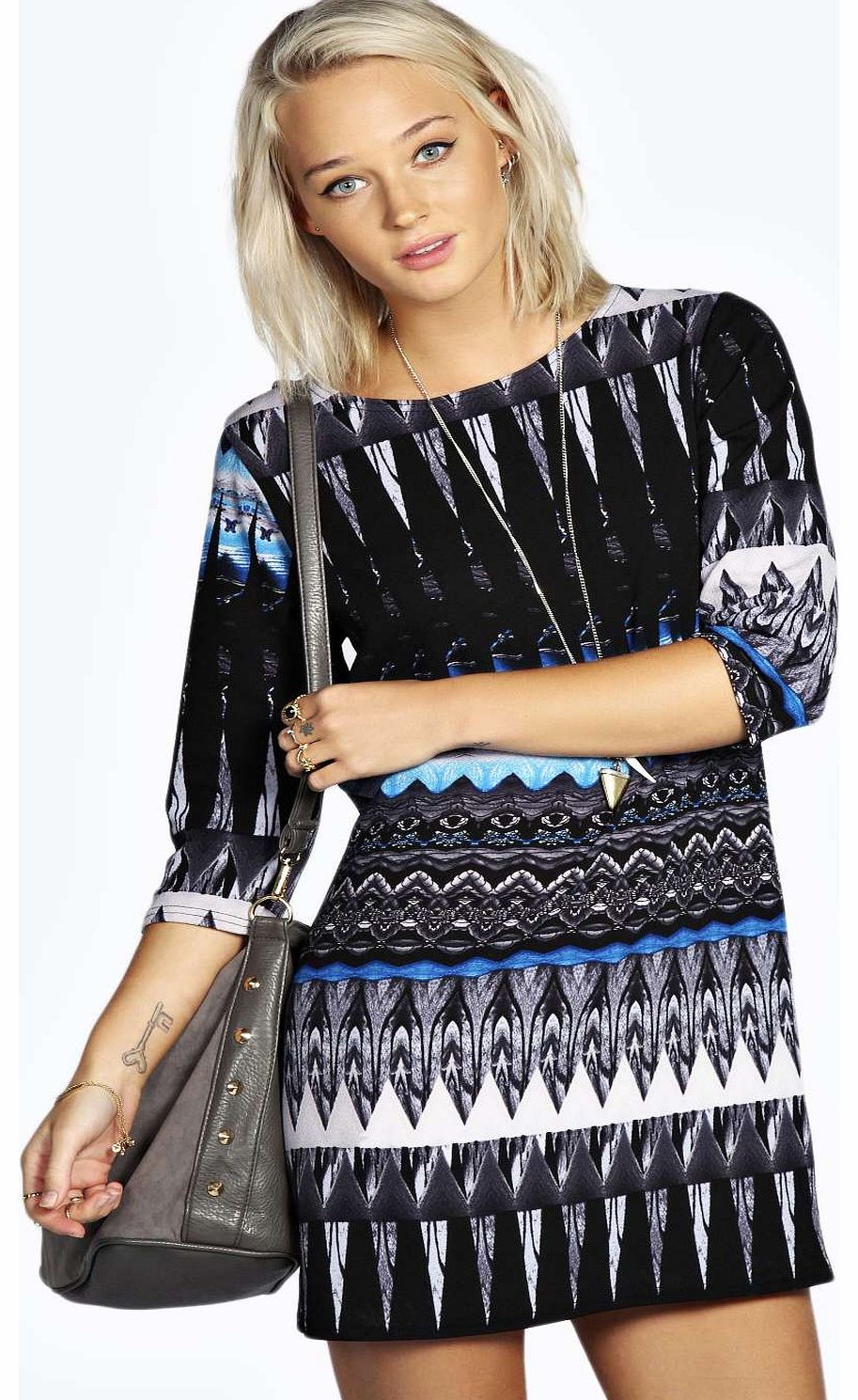 Emmie 3/4 Sleeve Printed Shift Dress - multi