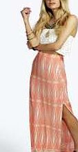 boohoo Ethnic Print Jersey Maxi Skirt - coral azz04726