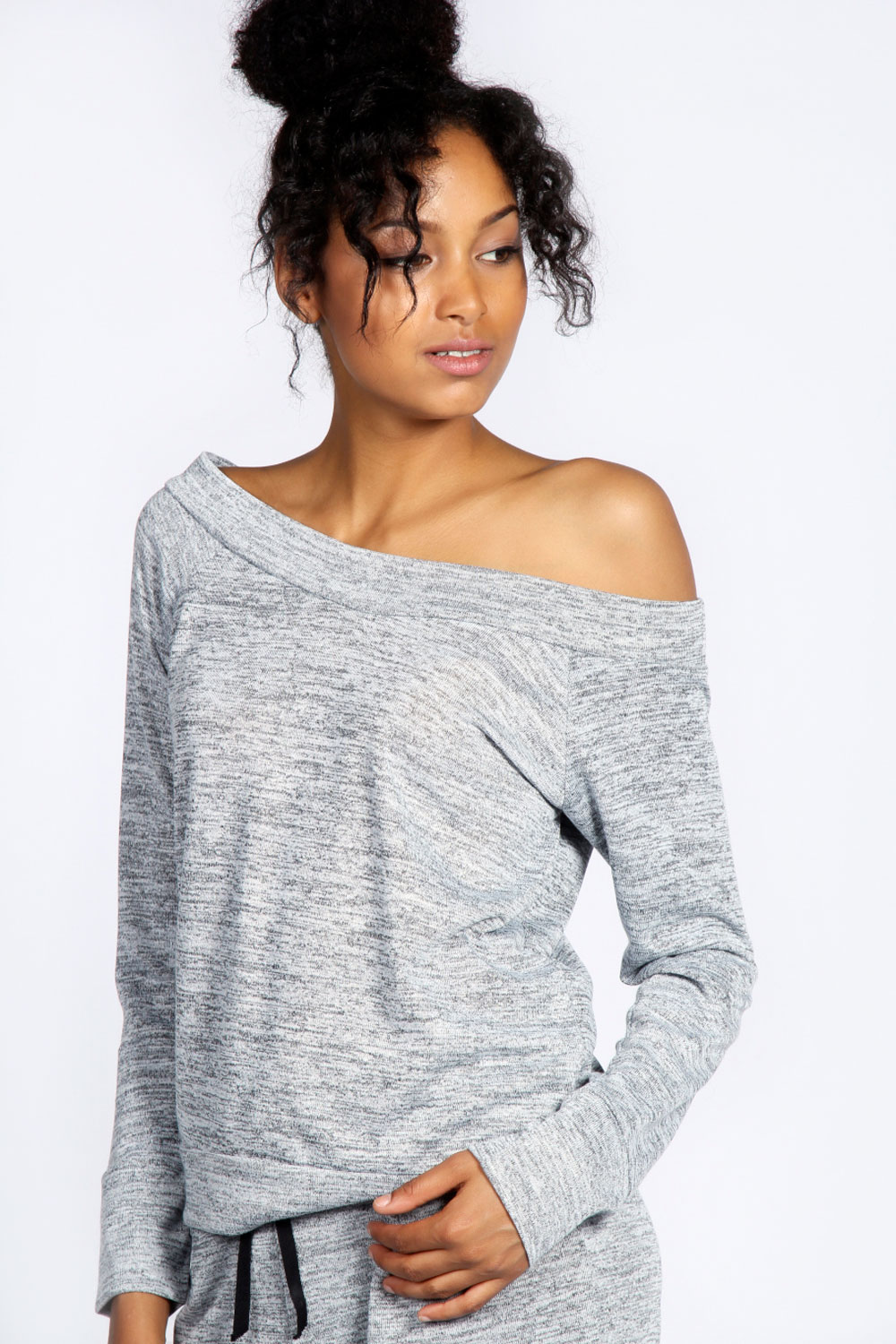 Evie Slash Neck Knitted Top - grey azz23473