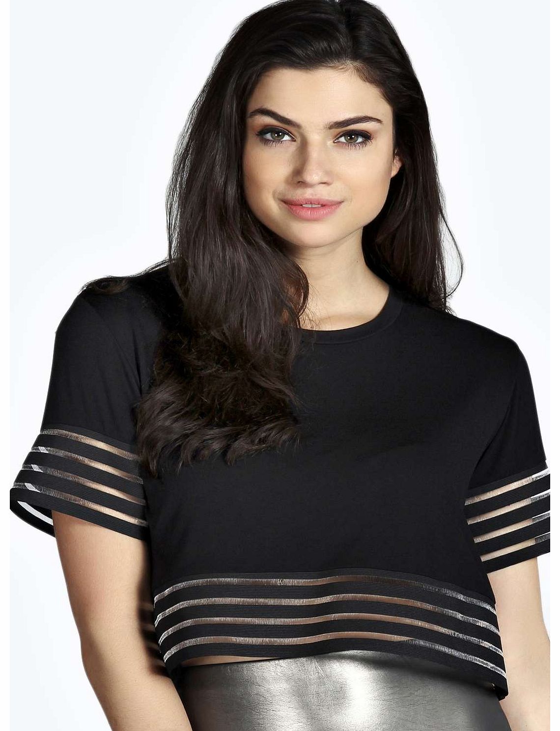 boohoo Faith Elastic Stripe Trim Crop Top - black