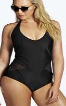 boohoo Faye Halterneck Swimsuit With Mesh Detail -