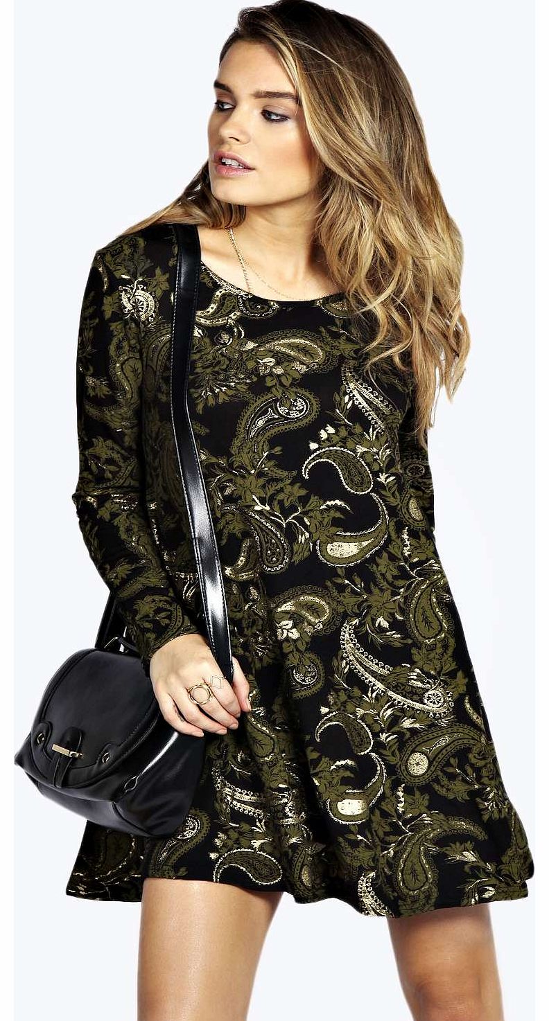 Felice Paisley Foil Print Long Sleeve Swing